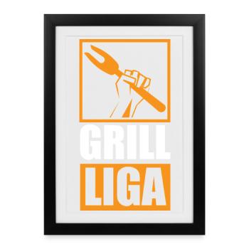 Grill League / Design BBQ drôle, grill - Affiche encadrée (27 × 37 cm) - noir - Devant
