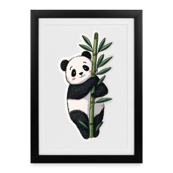 Kawaii Panda avec bambou – Motif d’autocollants mignons - Affiche encadrée (27 × 37 cm) - noir - Devant
