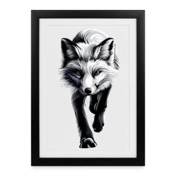 Renard arctique Renard des neiges Renard des glaces Renard blanc doux - Affiche encadrée (27 × 37 cm) - noir - Devant