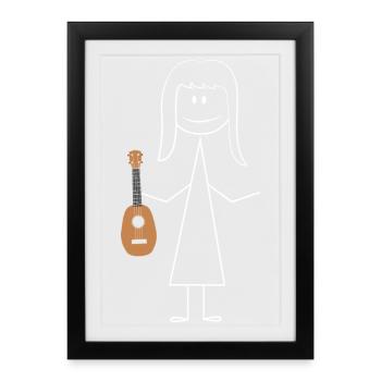 Ukulélé hawaïen ukulélé Ukulélé Girl - Affiche encadrée (27 × 37 cm) - noir - Devant