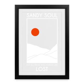 Déserts de sable / dunes de sable avec un soleil rouge - Affiche encadrée (27 × 37 cm) - noir - Devant