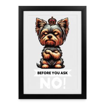 Avant de demander Yorkshire Terrier Yorkshire Yorkie Yorkie - Affiche encadrée (27 × 37 cm) - noir - Devant