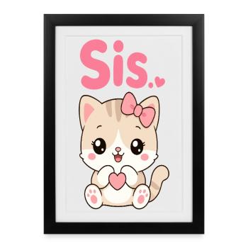 Sœur Chat Cœur Kawaii - Affiche encadrée (27 × 37 cm) - noir - Devant