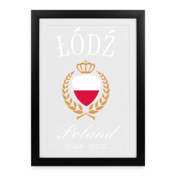 Łódź Polen Wappen Krone – Reise Souvenir - Gerahmtes Poster (27 × 37 cm) - Schwarz - Vorne