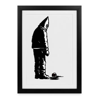 Coffeenaut Black and White Space Explorer - Gerahmtes Poster (27 × 37 cm) - Schwarz - Vorne