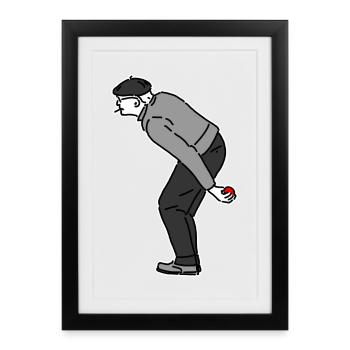 Joueur de pétanque gaucher - Affiche encadrée (27 × 37 cm) - noir - Devant