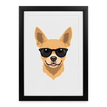 Chien cool avec des lunettes de soleil - Affiche encadrée (27 × 37 cm) - noir - Devant
