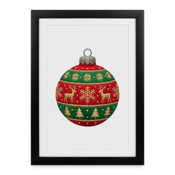 Embroidered Christmas bauble – ornament (printed) minimal - Framed poster (27 × 37 cm) - black - Front