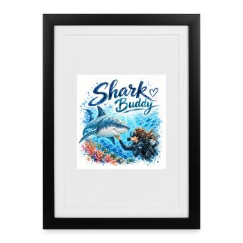 Compagnon Requin Ami Sous-marin - Affiche encadrée (27 × 37 cm) - noir - Devant