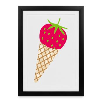 strawberry ice cream strawberry time sweet delicious fruit fruits - Framed poster (27 × 37 cm) - black - Front