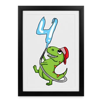 4e anniversaire dinosaure - Affiche encadrée (27 × 37 cm) - noir - Devant