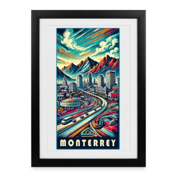 Monterrey Mexiko Stadt Reise Design - Gerahmtes Poster (27 × 37 cm) - Schwarz - Vorne