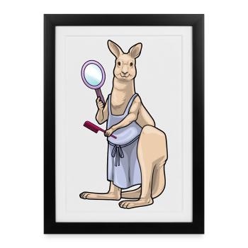 Kangourou Coiffeur Miroir - Affiche encadrée (27 × 37 cm) - noir - Devant