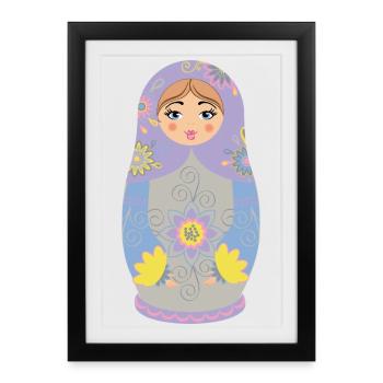 Illustration de poupée matriochka colorée - Affiche encadrée (27 × 37 cm) - noir - Devant