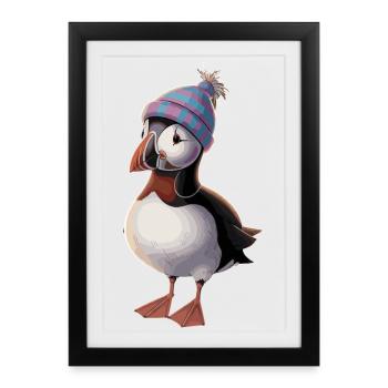 Beau macareux avec chapeau - Affiche encadrée (27 × 37 cm) - noir - Devant