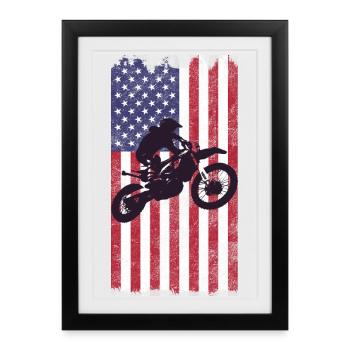 Dirt Biking USA Flag  - Framed poster (27 × 37 cm) - black - Front