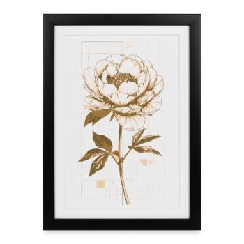 Imprimé en pivoine en fleur d’or - Affiche encadrée (27 × 37 cm) - noir - Devant