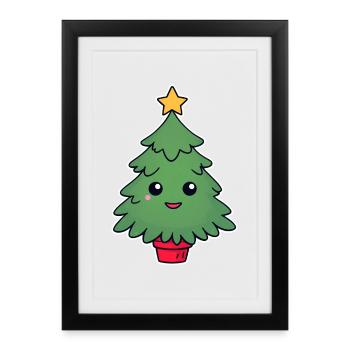 Sapin de Noël câlin avec étoile - Affiche encadrée (27 × 37 cm) - noir - Devant
