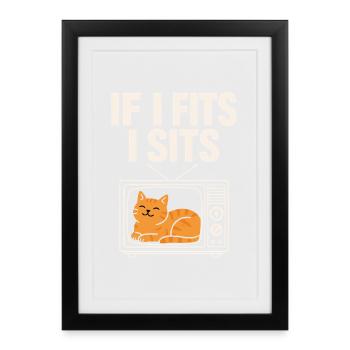 Chat Mignon Rétro TV If I Fits I Sits - Framed poster (27 × 37 cm) - black - Front
