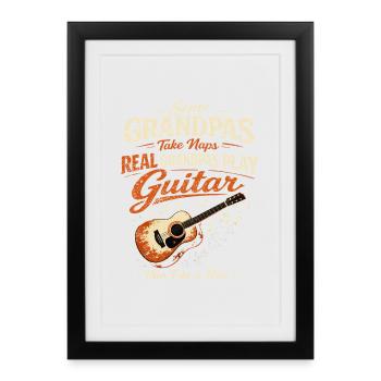 Papy Rock : Guitare, Musique et Sieste - Affiche encadrée (27 × 37 cm) - noir - Devant