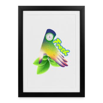 Nouvelle conception d’horloge à feuilles dégradées - Affiche encadrée (27 × 37 cm) - noir - Devant
