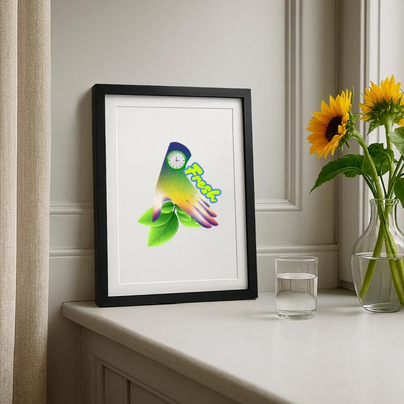 Fresh Gradient Leaf Clock Design Framed poster (27 × 37 cm)