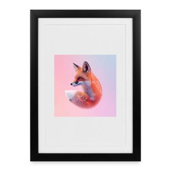 Renard néon géométrique pastel - Affiche encadrée (27 × 37 cm) - noir - Devant
