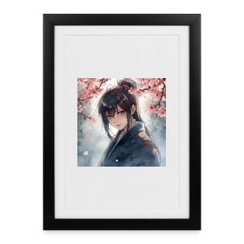 Hanfu sous les cerisiers en fleurs - Affiche encadrée (27 × 37 cm) - noir - Devant