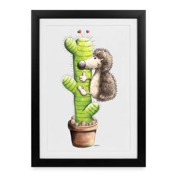 Hérisson et cactus - Affiche encadrée (27 × 37 cm) - noir - Devant