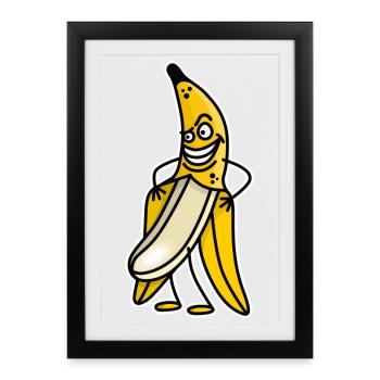 Banane drôle clignotant strip-teaseuse strip-teaseuse dessin animé - Affiche encadrée (27 × 37 cm) - noir - Devant