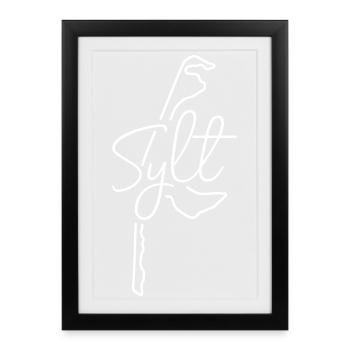 Sylt | Carte minimalisme art en ligne - Affiche encadrée (27 × 37 cm) - noir - Devant