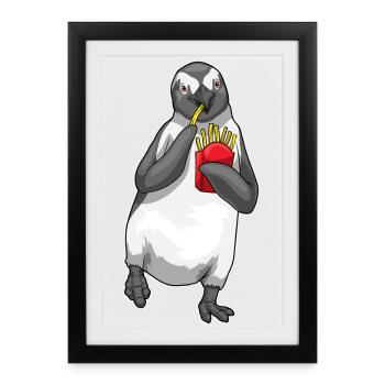 Pingouin frites - Affiche encadrée (27 × 37 cm) - noir - Devant