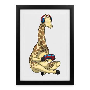 Giraffe Gamer Controller - Framed poster (27 × 37 cm) - black - Front
