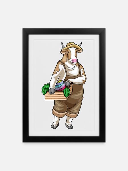 Cow Easter Farmer - Framed poster (27 × 37 cm) - black