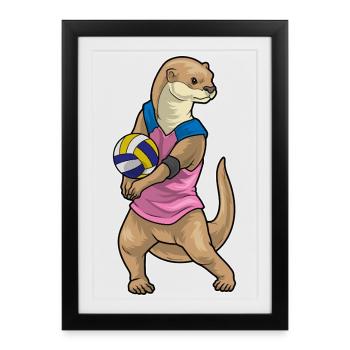 Otter Joueur de volley-ball Volley-ball - Affiche encadrée (27 × 37 cm) - noir - Devant