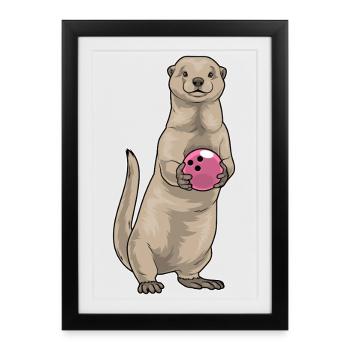Otter Bowling Boule de bowling - Affiche encadrée (27 × 37 cm) - noir - Devant
