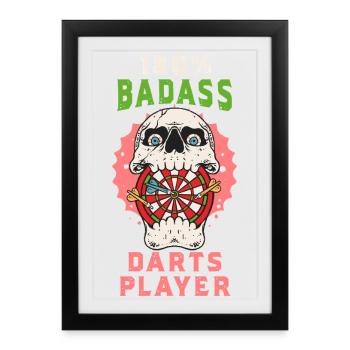Joueur de fléchettes 180 % Badass - Édition Crâne et Fléchettes - Affiche encadrée (27 × 37 cm) - noir - Devant