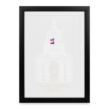 Austin, drawing Texas Capitol, USA - Framed poster (27 × 37 cm) - black - Front