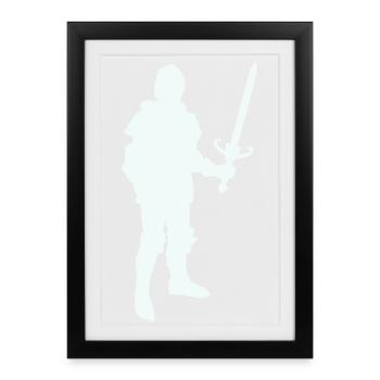 Silhouette de héros chevalier avec épée longue - Affiche encadrée (27 × 37 cm) - noir - Devant