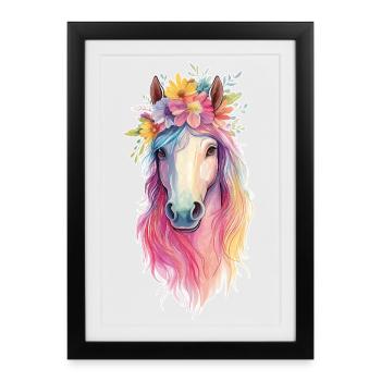 Cheval avec des fleurs - Affiche encadrée (27 × 37 cm) - noir - Devant