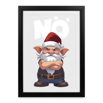 Slogan du logo du gnome de Noël défiant - Affiche encadrée (27 × 37 cm) - noir - Devant