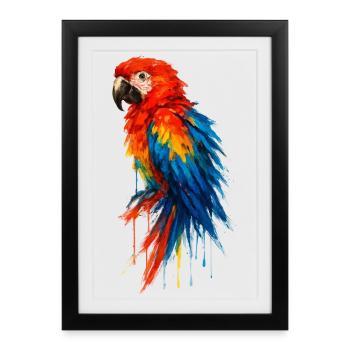 Parrot macaw watercolor colorful bird - Framed poster (27 × 37 cm) - black - Front