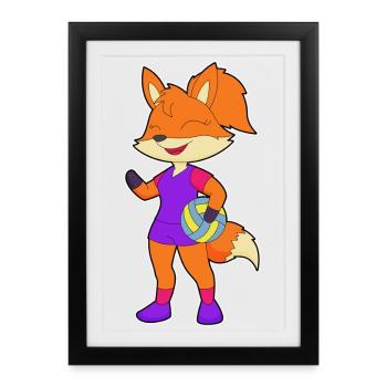 Fox Joueur de volley-ball Volley-ball - Affiche encadrée (27 × 37 cm) - noir - Devant