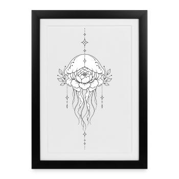 Floral jellyfish in ink thread - Framed poster (27 × 37 cm) - black - Front