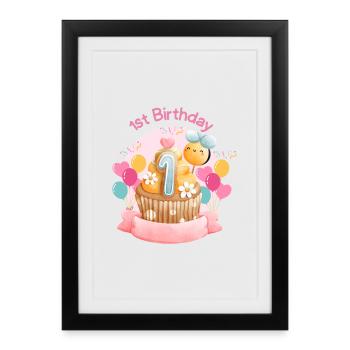 1 st Birthday ! - Affiche encadrée (27 × 37 cm) - noir - Devant