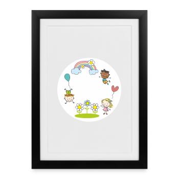 verschiedene Kinder Regenbogen Blumen Luftballon  - Gerahmtes Poster (27 × 37 cm) - Schwarz - Vorne
