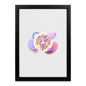 Chibi pastel avec des cœurs - Affiche encadrée (27 × 37 cm) - noir - Devant