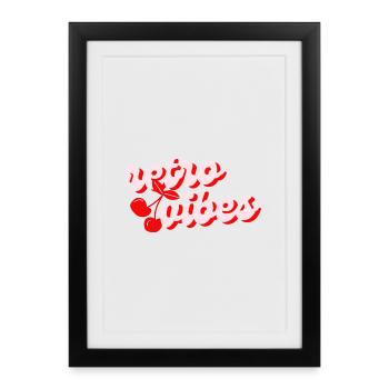 Ambiance rétro avec des cerises – Rouge et ludique - Affiche encadrée (27 × 37 cm) - noir - Devant