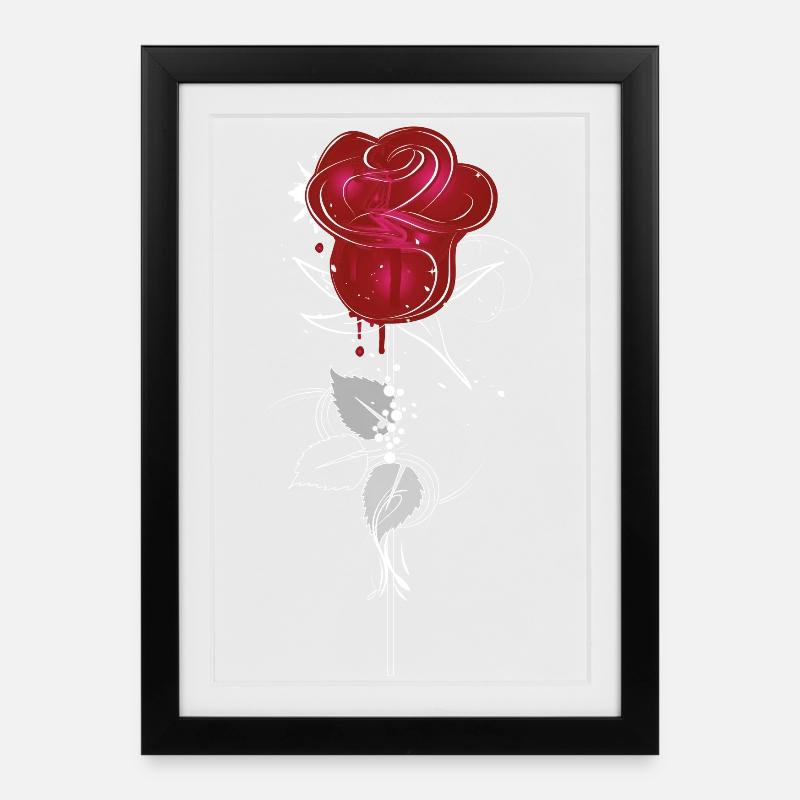 Zeichnung einer roten Rose - Gerahmtes Poster (27 × 37 cm) - Schwarz