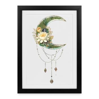 Lune élégante et noble avec des fleurs - Affiche encadrée (27 × 37 cm) - noir - Devant